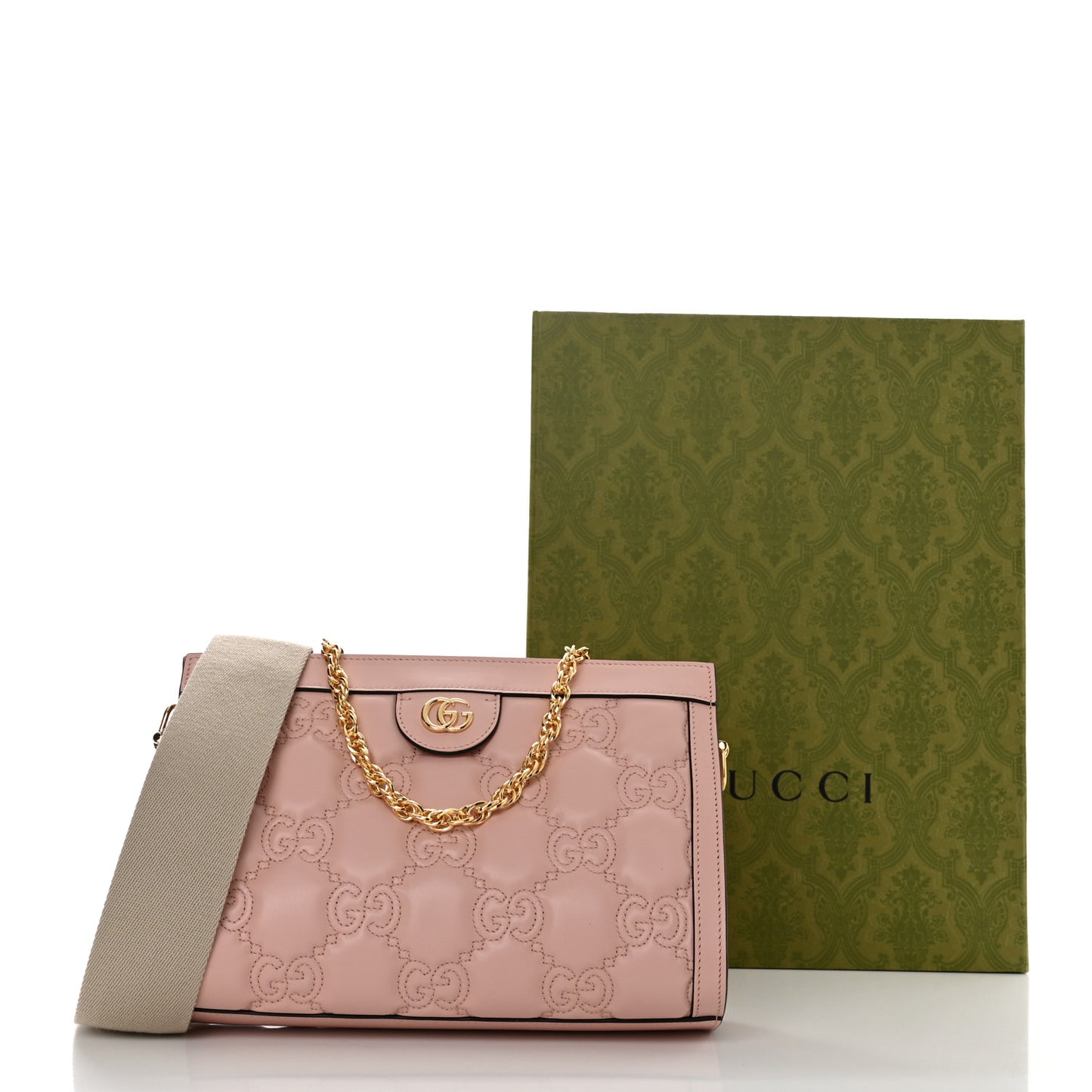 Calfskin GG Matelasse Small Slim Chain Shoulder Bag Perfect Pink Natural