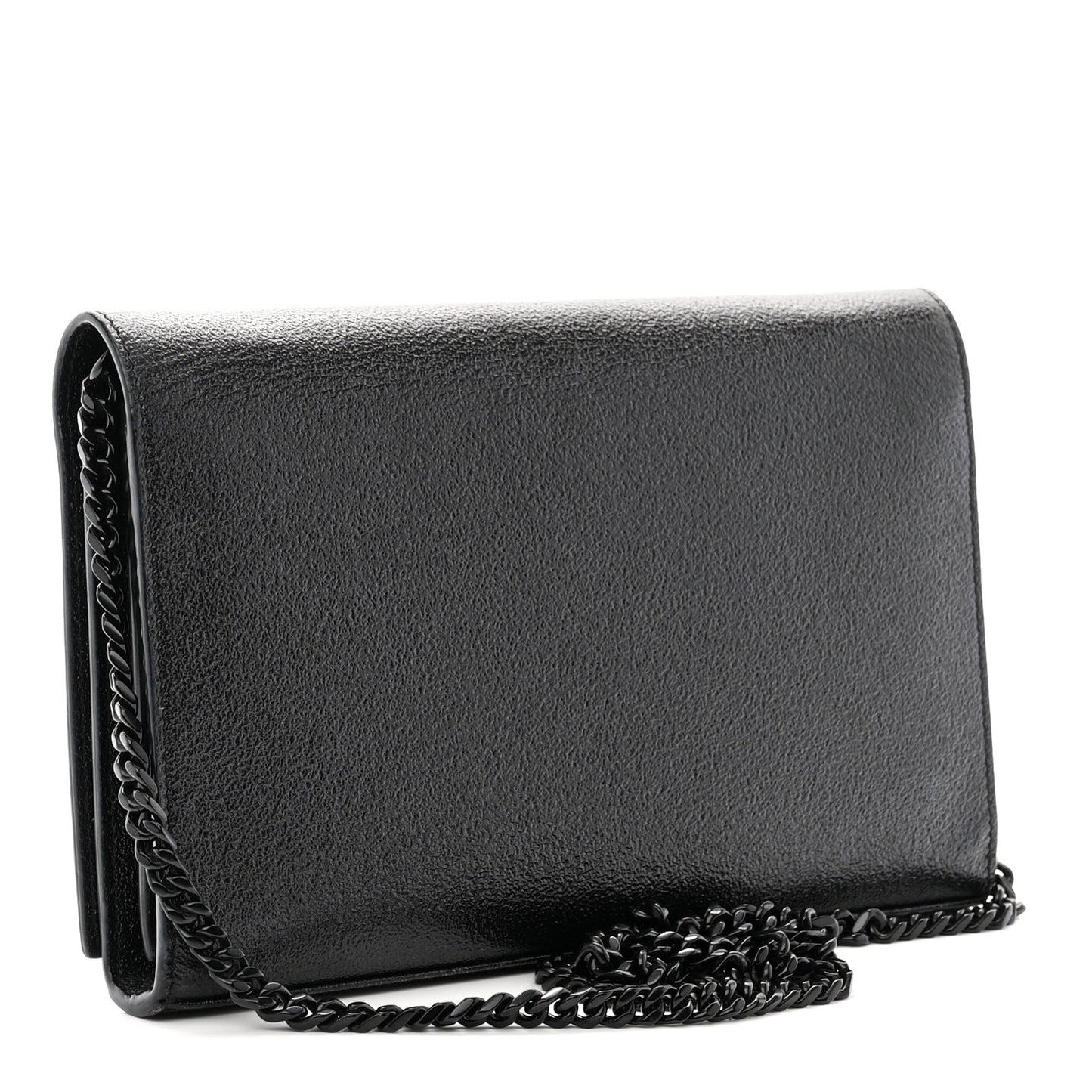 Grained Metallic Calfskin Monogram Chain Wallet Black