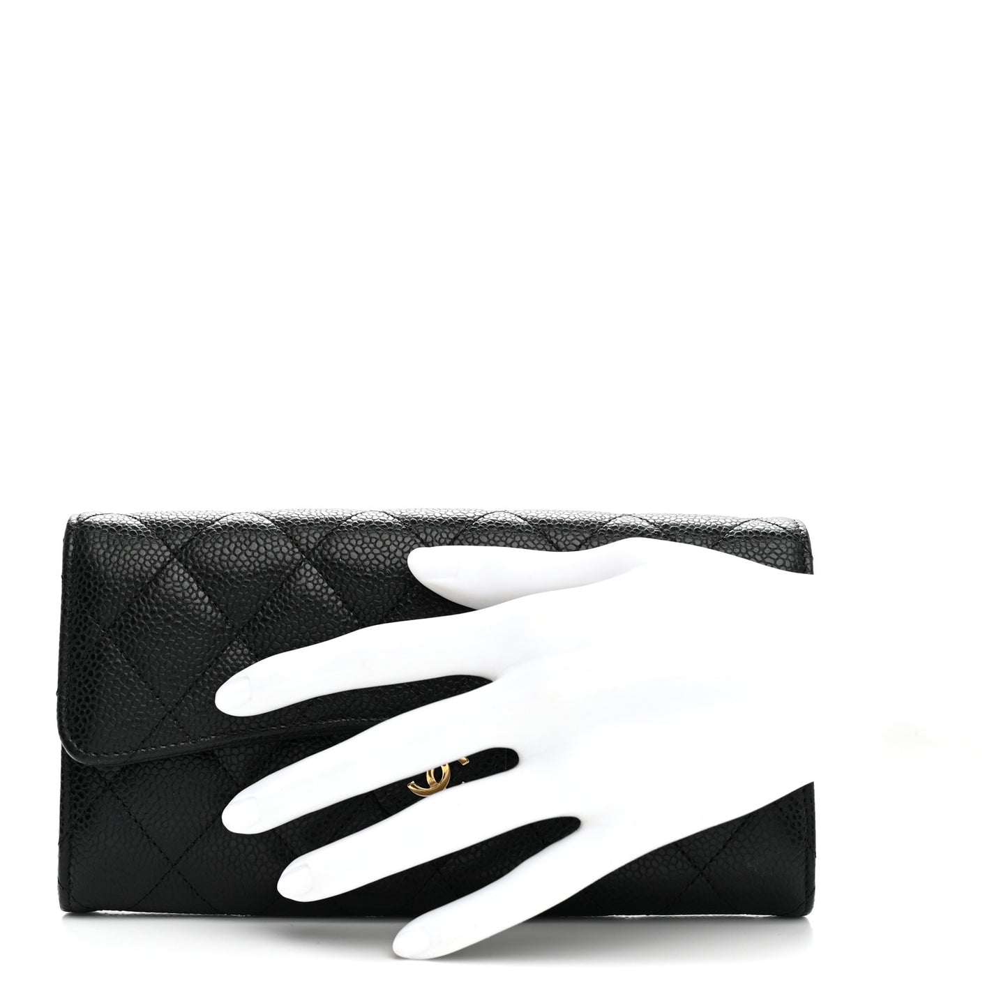 Caviar Quilted Large Gusset Flap Wallet Black