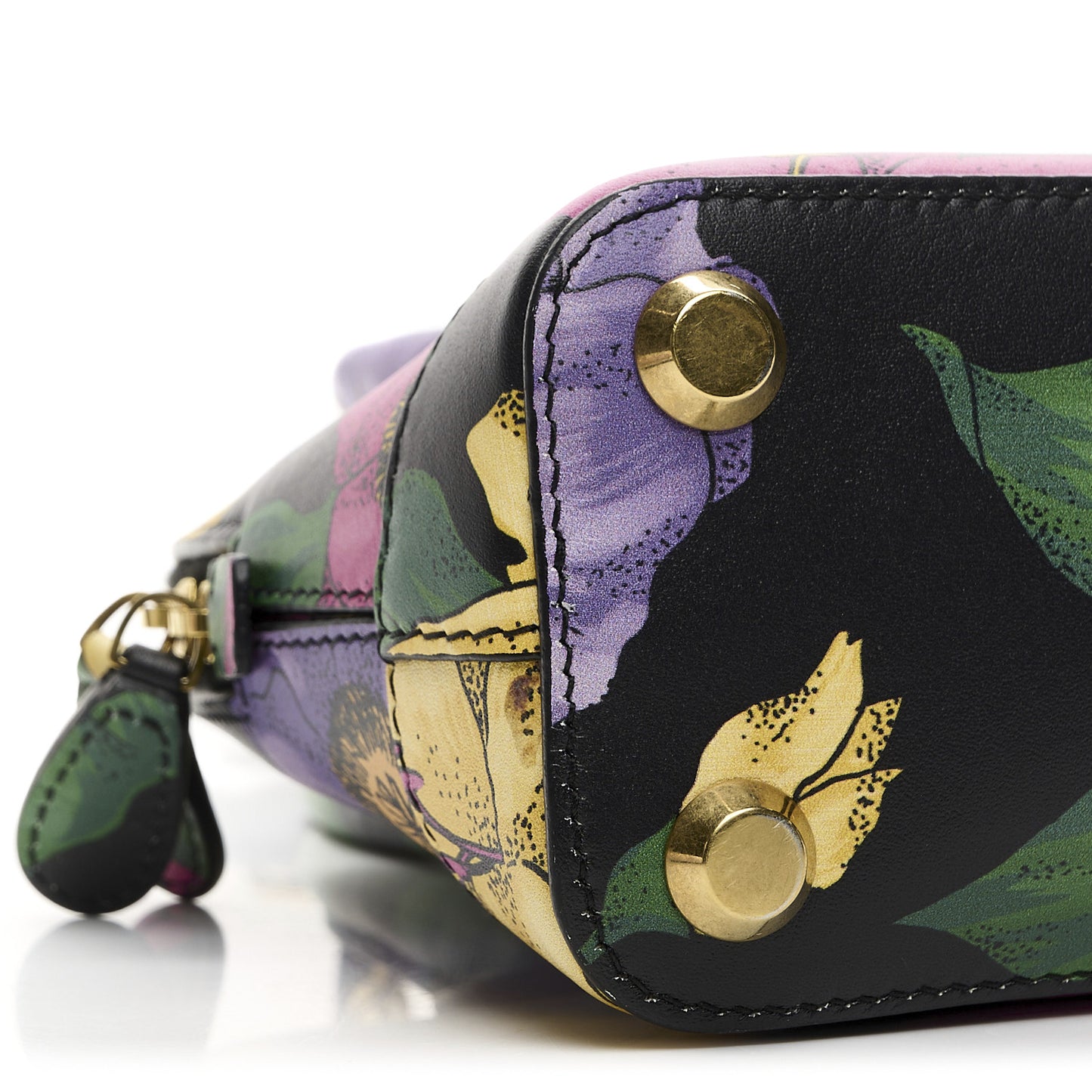 Smooth Calfskin Lush Floral Print XXS Ville Top Handle Bag Black Multicolor
