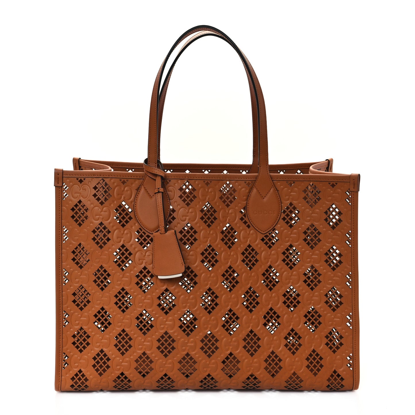 Calfskin GG Monogram Diamond Cut Medium Ophidia Tote Bag Brown