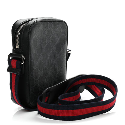 Gucci GG Supreme Monogram Appia Calfskin Web Small Camera Messenger Bag Black Grey 3 of 10