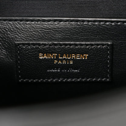 Saint Laurent Shiny Calfskin Crocodile Embossed Manhattan Baguette Black 6 of 9