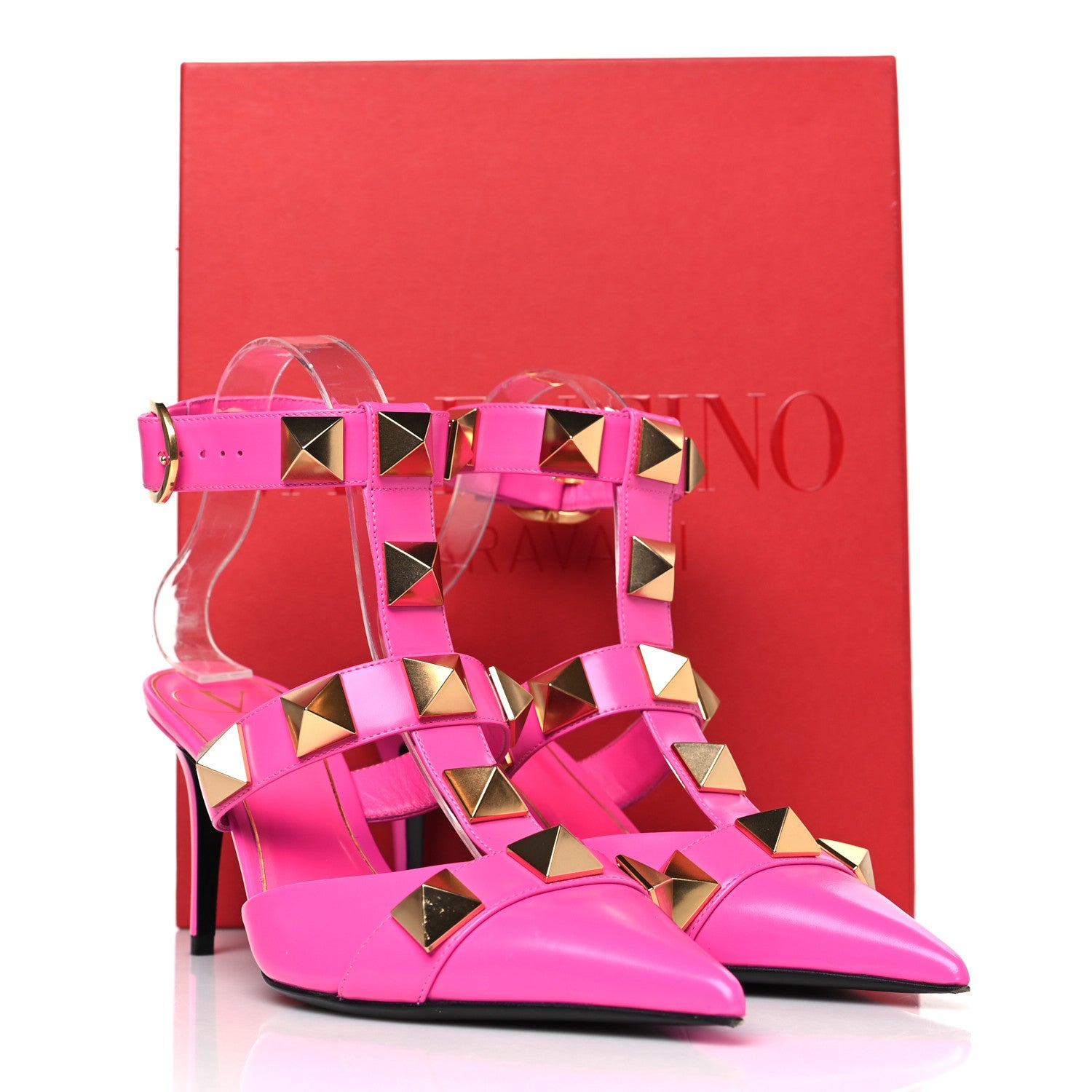 Valentino Garavani Calfskin Roman Stud Ankle Strap 80mm Pumps 38 Pink 10 of 10
