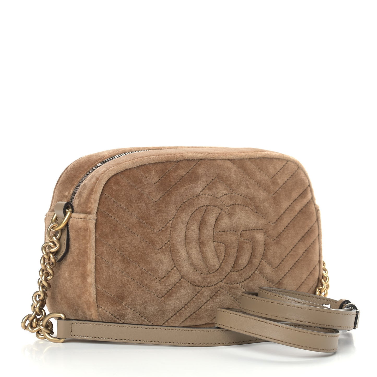 Velvet Matelasse Small GG Marmont Chain Shoulder Bag Taupe