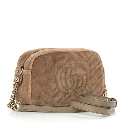 Gucci Velvet Matelasse Small GG Marmont Chain Shoulder Bag Taupe 3 of 5