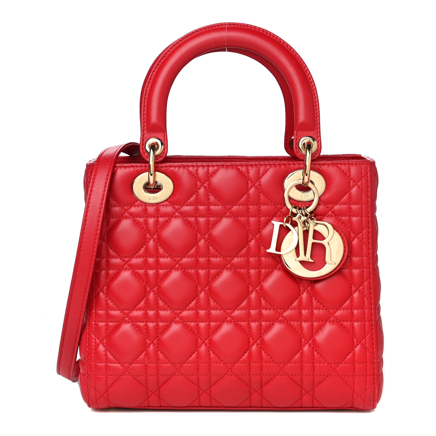 Christian Dior Lambskin Cannage Medium Lady Dior Red 1 of 11