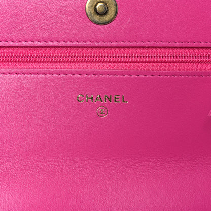 Chanel Wool Tweed Lambskin Quilted Chanel 19 Wallet On Chain WOC and Coin Purse Fuchsia 7 of 12