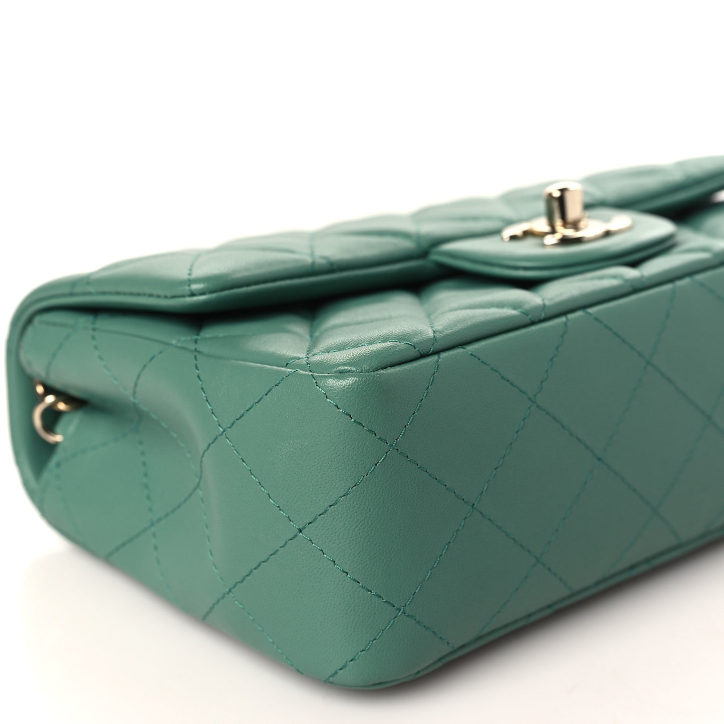 Lambskin Quilted Mini Rectangular Flap Dark Green