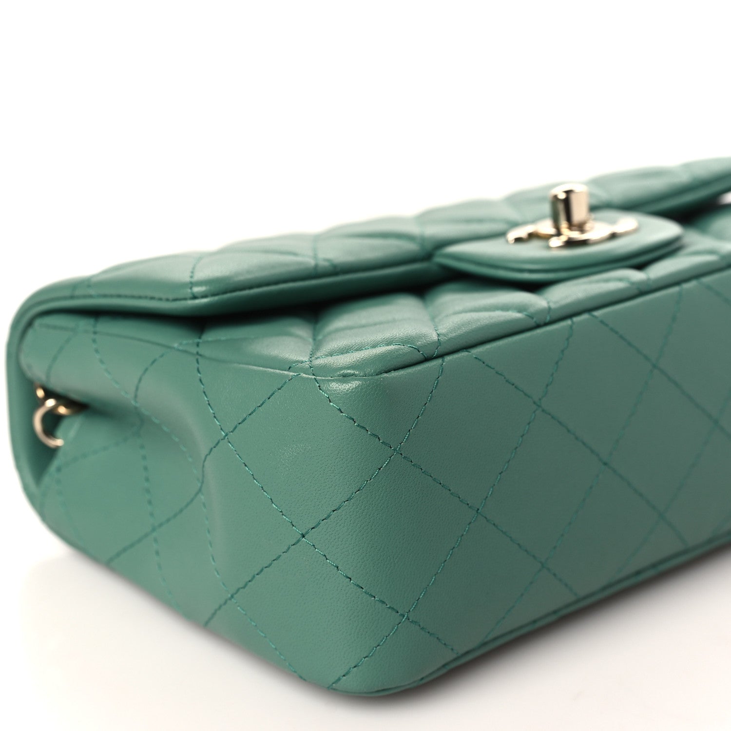 Chanel Lambskin Quilted Mini Rectangular Flap Dark Green 8 of 10