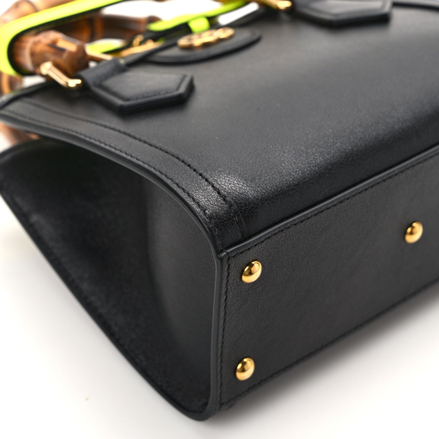 Wonka Grain Calfskin Mini Diana Tote Bag Black Yellow Fluo