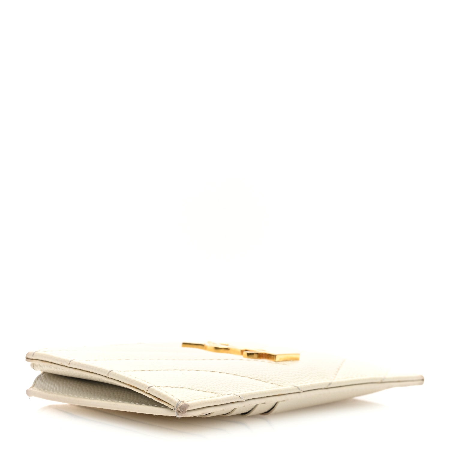 Saint Laurent Grain De Poudre Matelasse Chevron Monogram Fragments Zippered Card Case Crema Soft 4 of 8