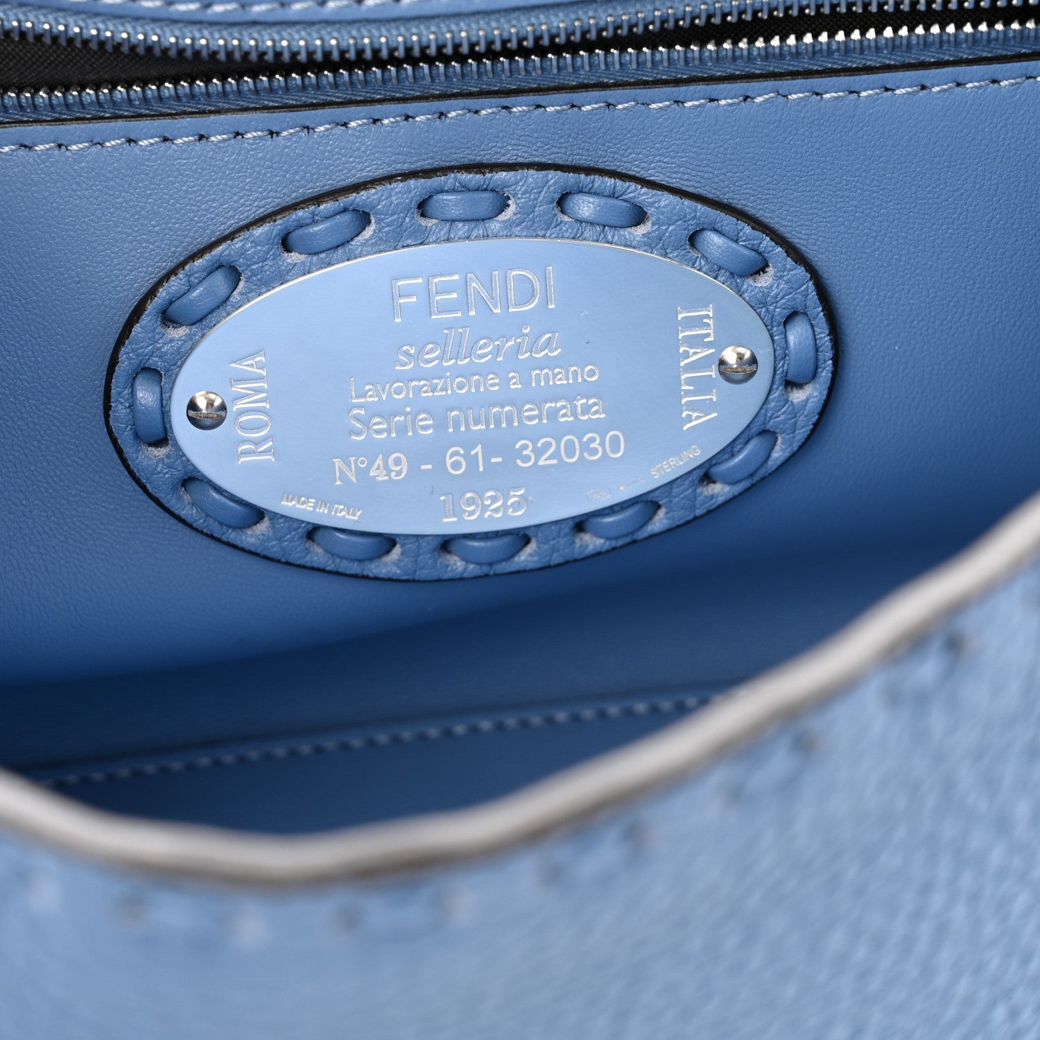 Fendi Cuoio Roma Sellerissima Nappa Sintetica Tape Stitch Baguette Placca Placca Argento Blue 6 of 15