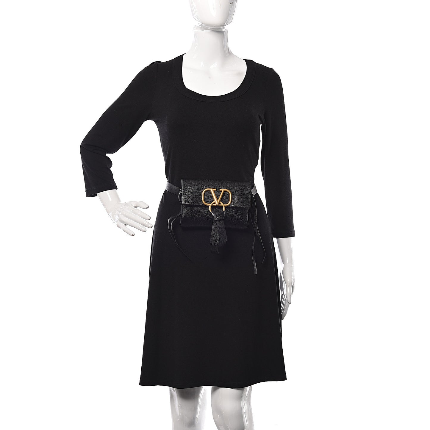 Textured Patent Calfskin VRing Belt Bag 95 Black
