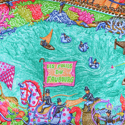 Hermes Silk Les Folies Du Faubourg Scarf 90 Fuchsia Vert Multicolor 4 of 4