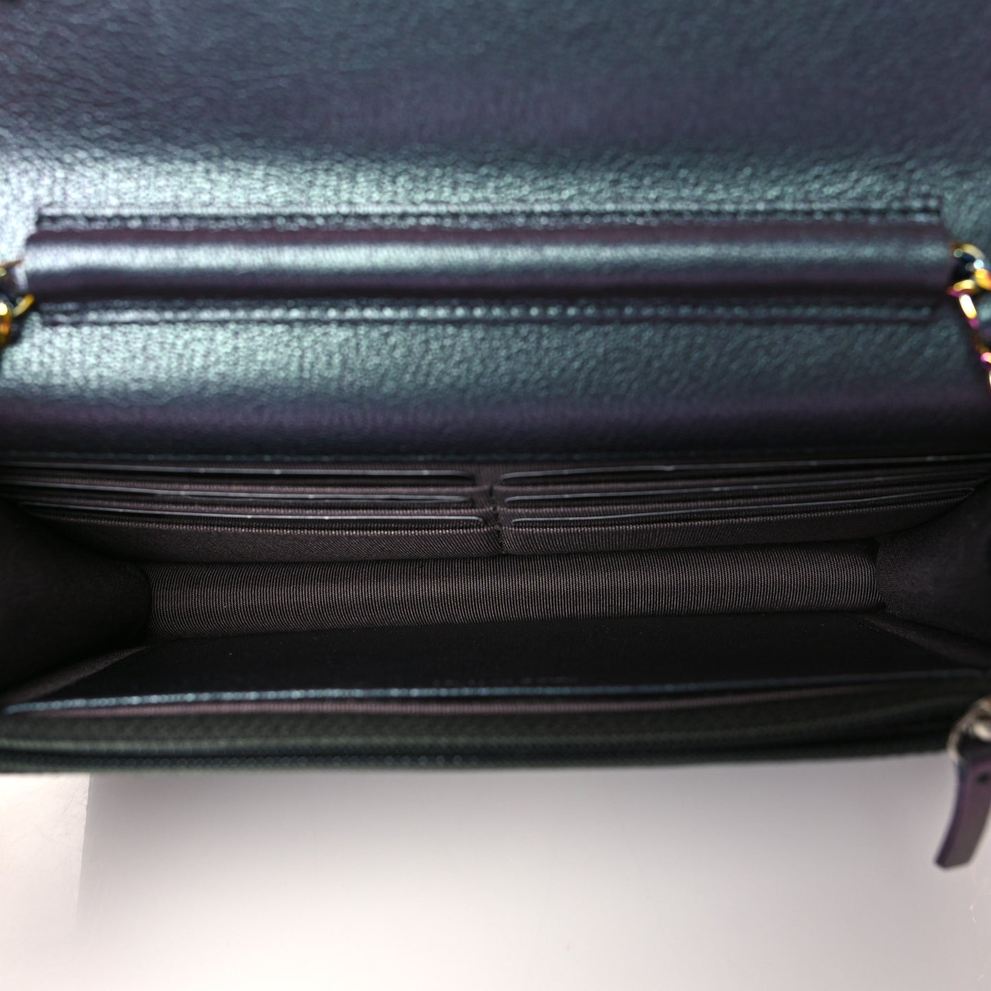 Iridescent Goatskin Quilted Wallet On Chain WOC Purple