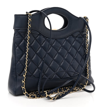 Chanel Shiny Crumpled Calfskin Quilted Mini 31 Shopping Bag Navy Blue 3 of 9