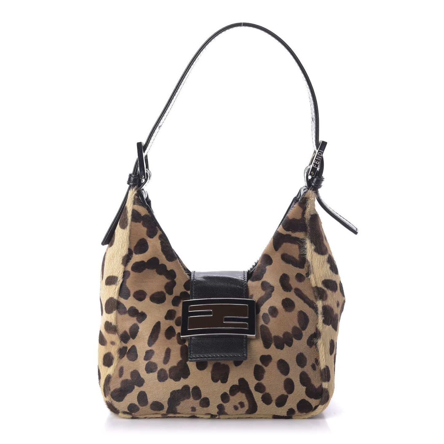 Calf Hair Leopard Print Shoulder Bag Brown