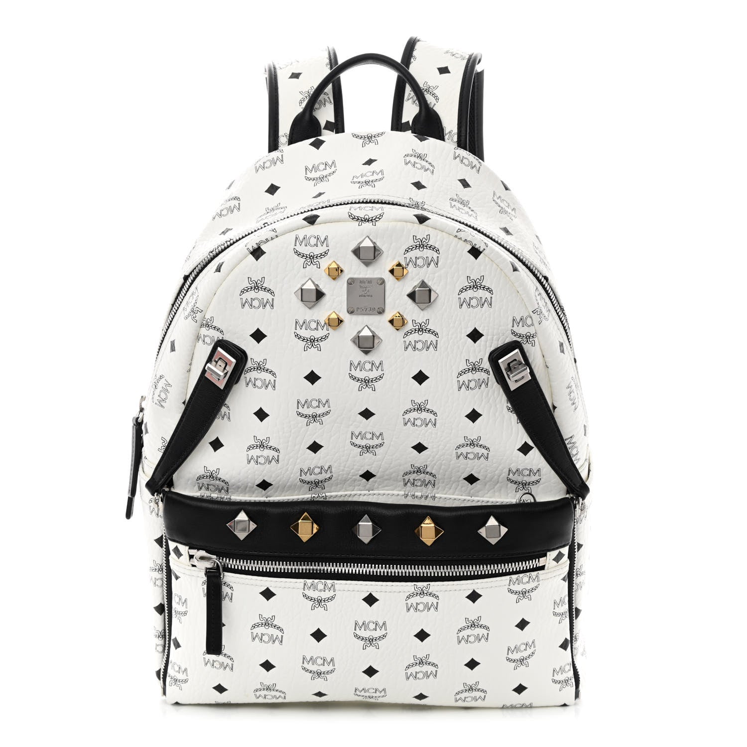 MCM Visetos Studded Medium Dual Stark Backpack White 1 of 15