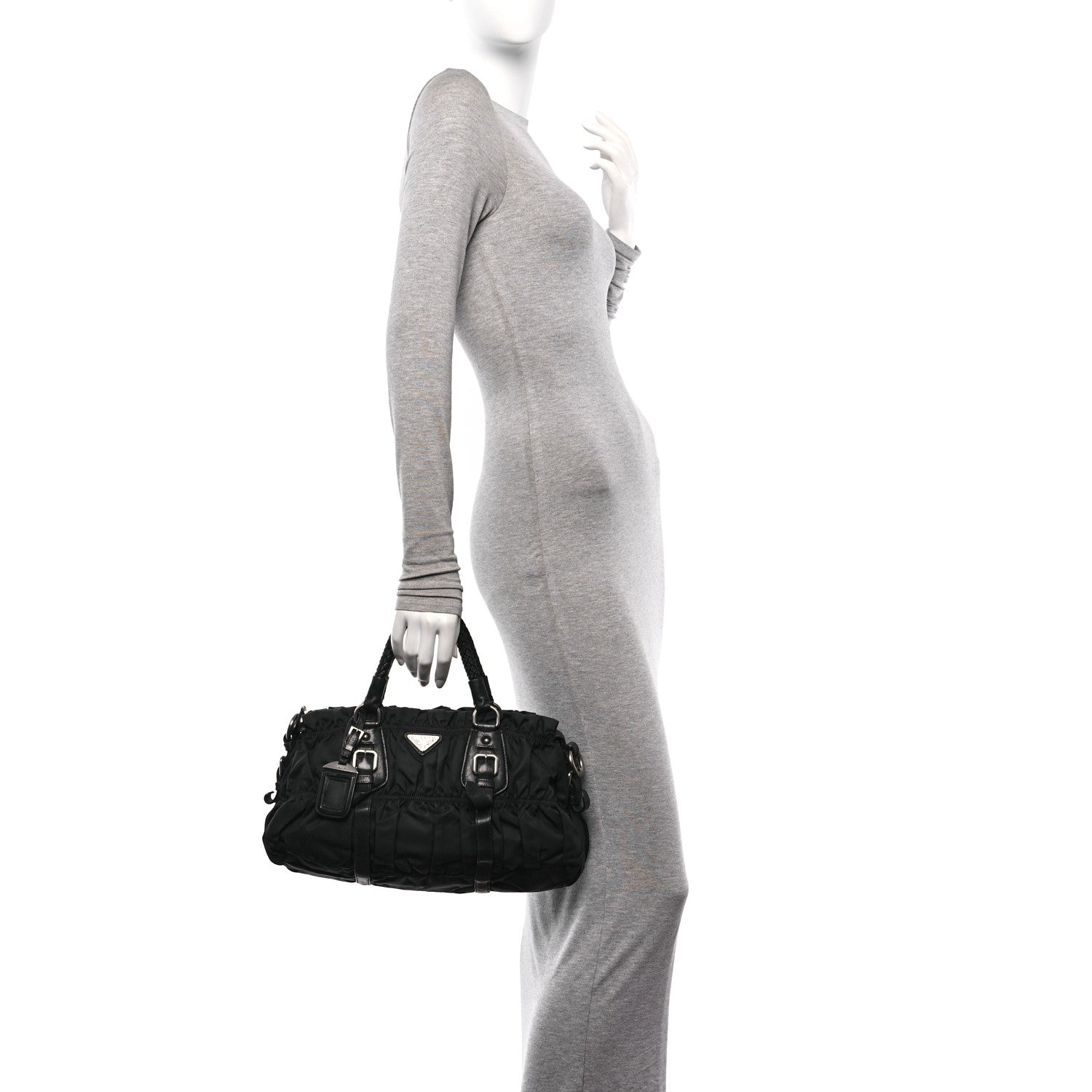 Prada Tessuto Nylon Nappa Braided Gaufre Shopping Satchel Black 3 of 9