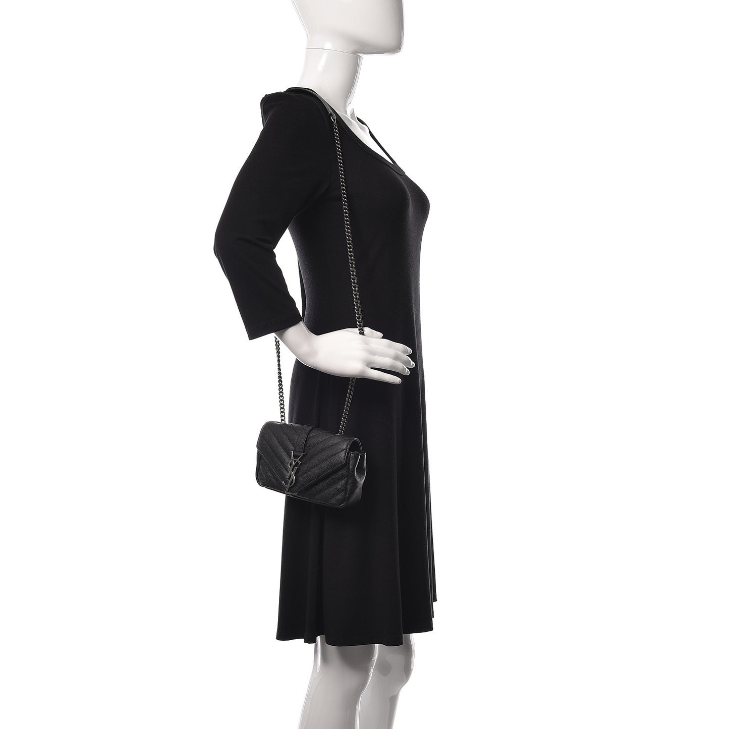 Grained Calfskin Matelasse Chevron Classic Monogram Baby Chain Bag Black