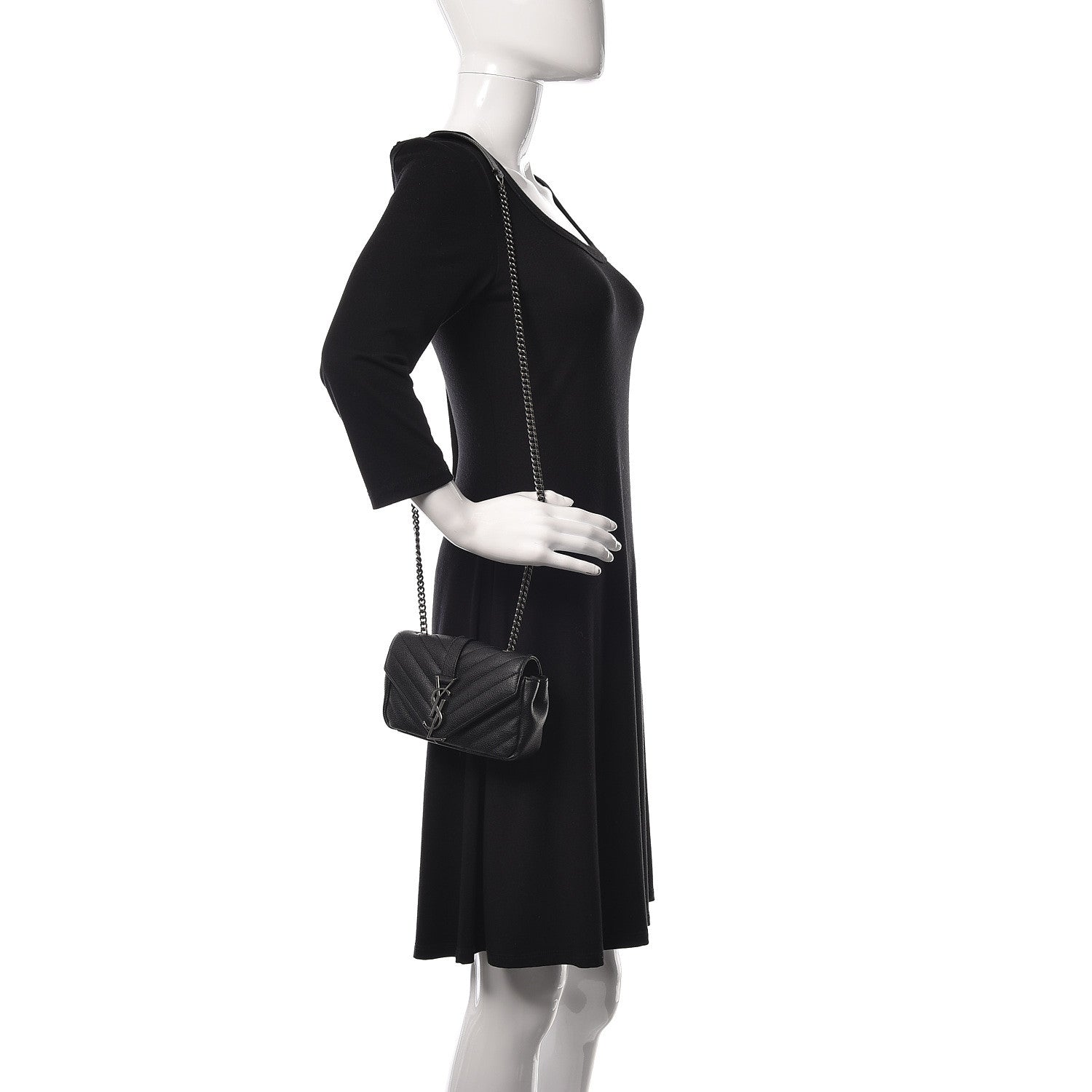 Saint Laurent Grained Calfskin Matelasse Chevron Classic Monogram Baby Chain Bag Black 2 of 9