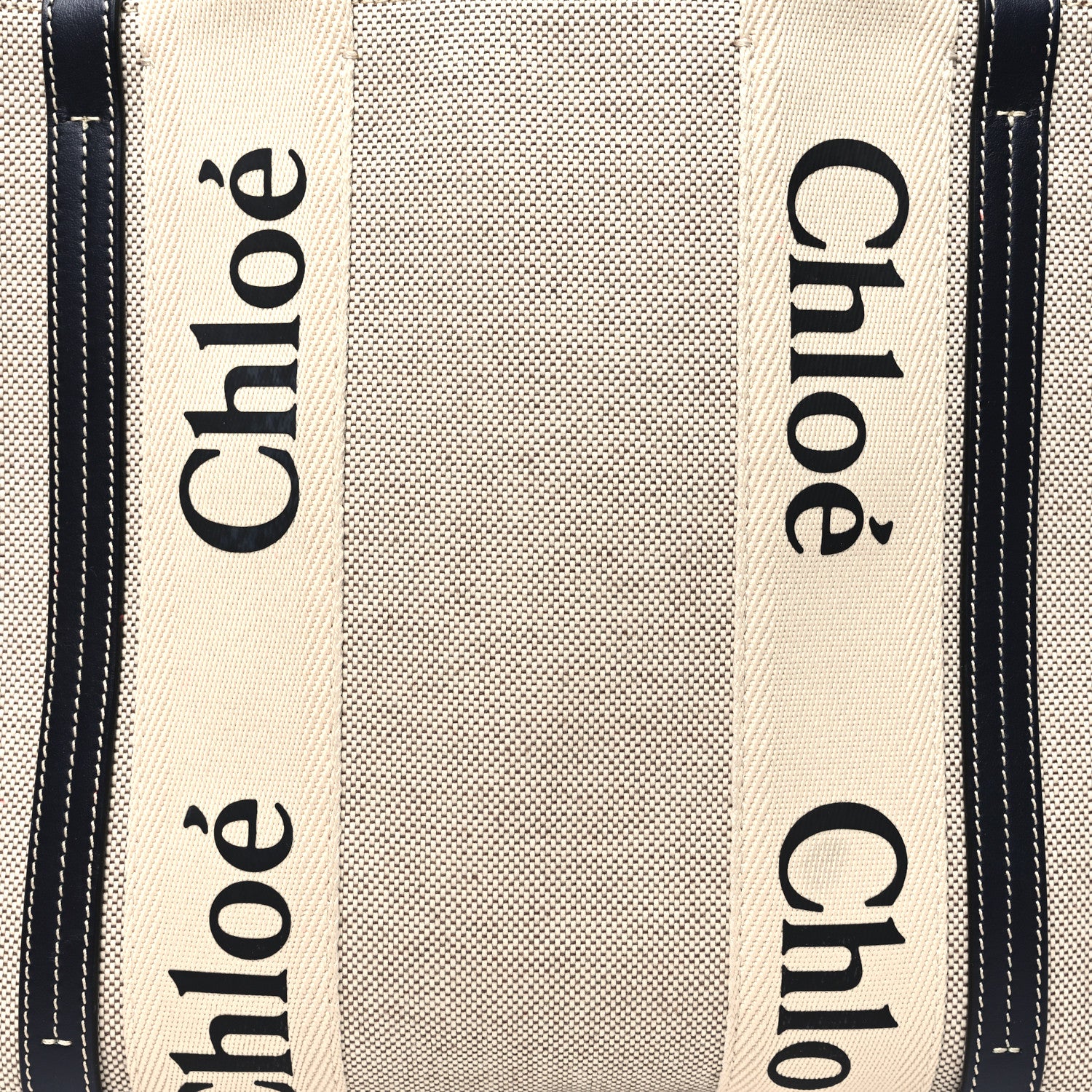 Chloe Cotton Calfskin Medium Woody Ribbon Tote White Black 8 of 14