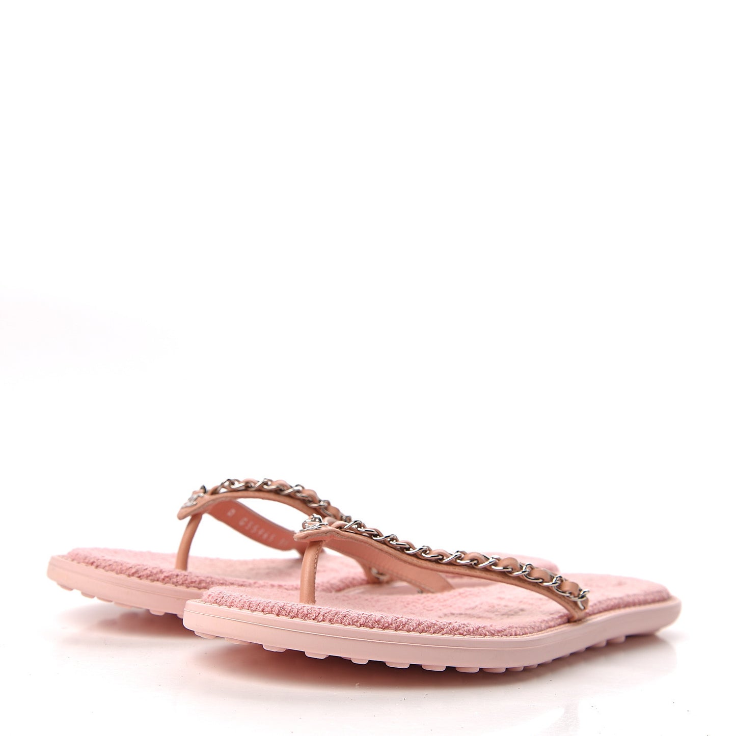 Calfskin CC Chain Thong Sandals Pink