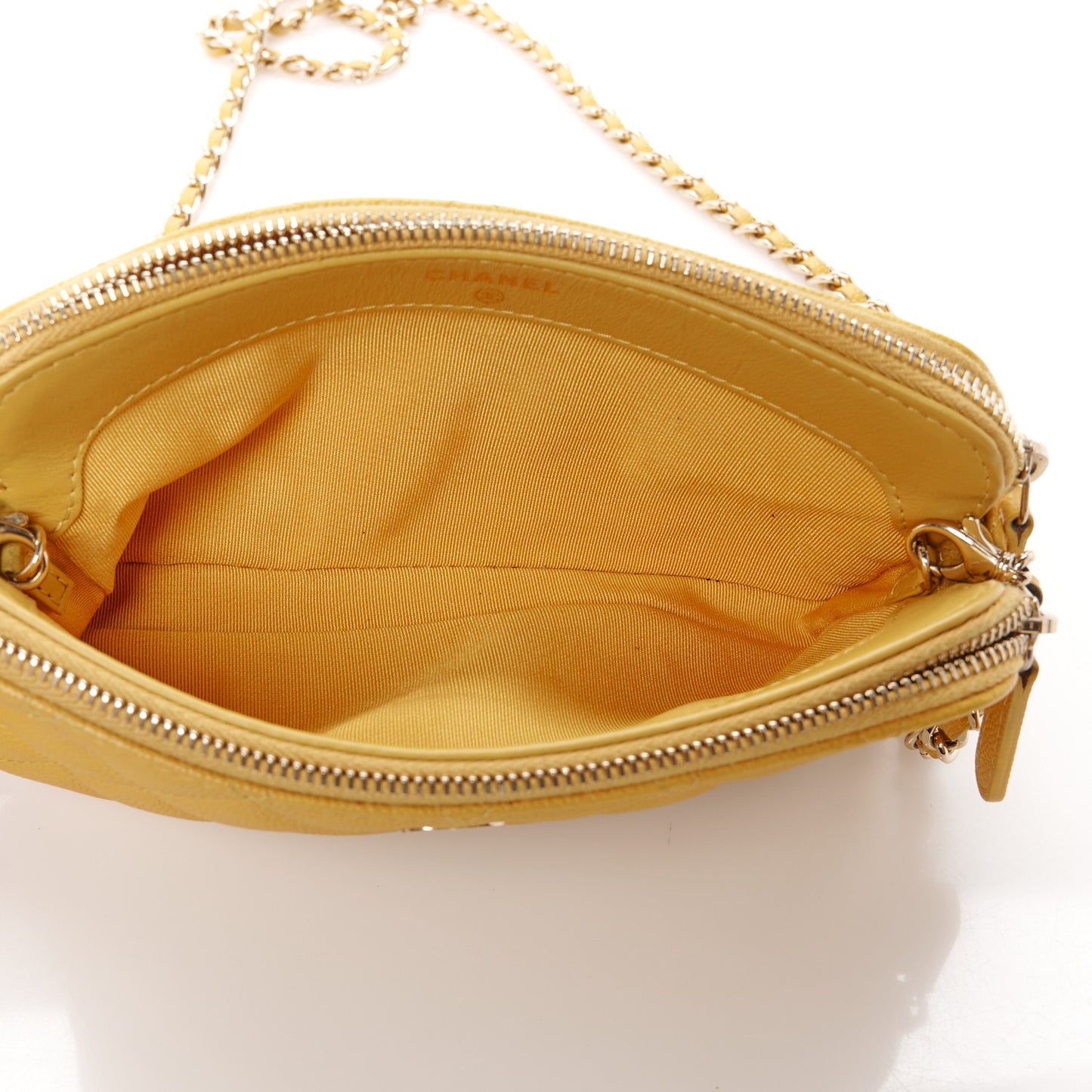 Caviar Quilted Small Clutch With Chain Yellow