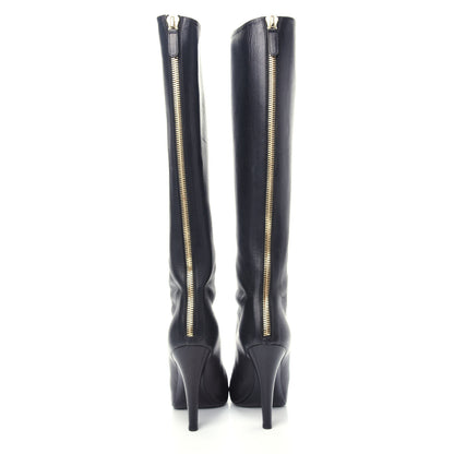 Chanel Calfskin Pearl Knee High Boots 37 Black 7 of 12