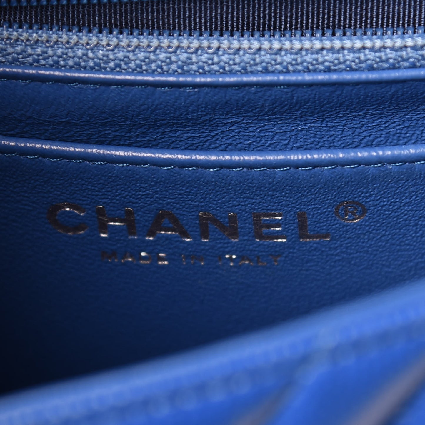 Caviar Chevron Quilted Mini Square Flap Blue
