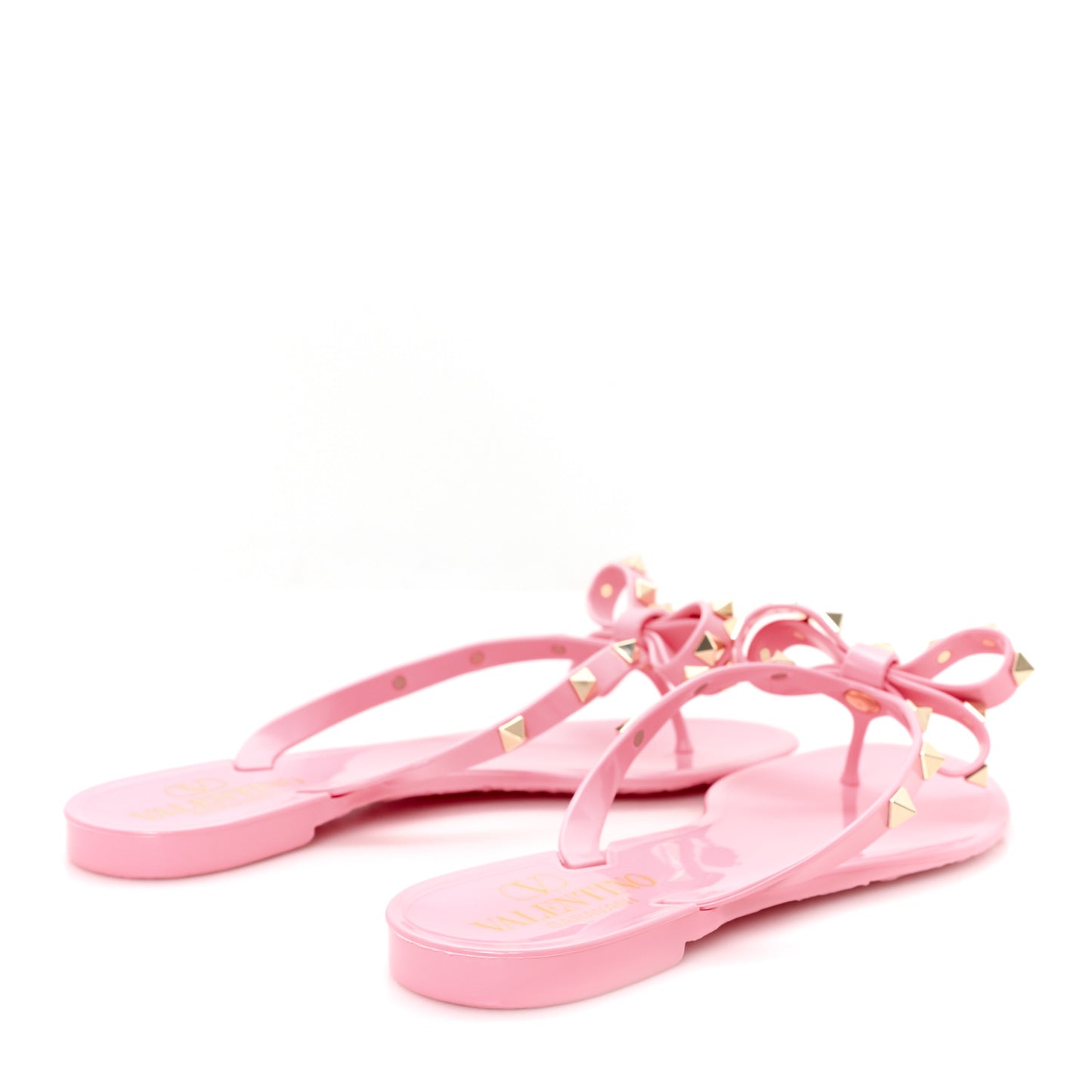 PVC Jelly Glitter Rockstud Bow Thong Sandals 35 Bubble Gum