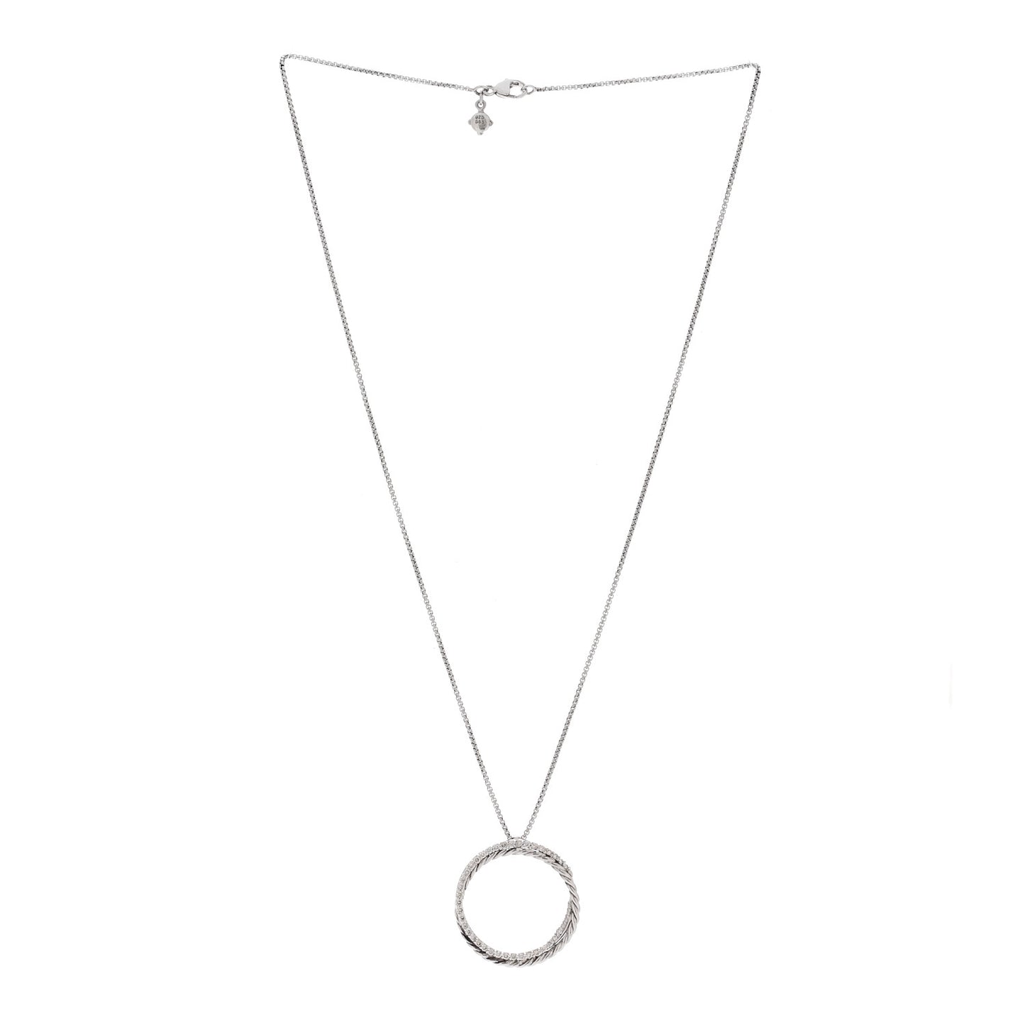 Sterling Silver 14K White Gold Diamond Crossover Circle Pendant Necklace