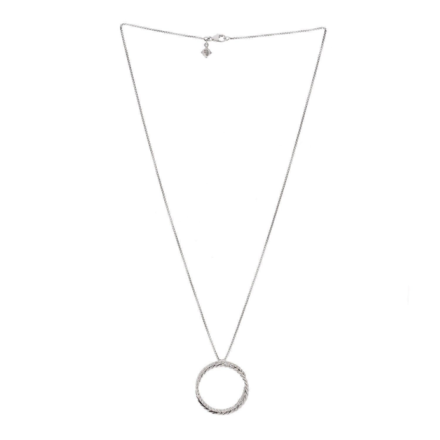 David Yurman Sterling Silver 14K White Gold Diamond Crossover Circle Pendant Necklace 3 of 6