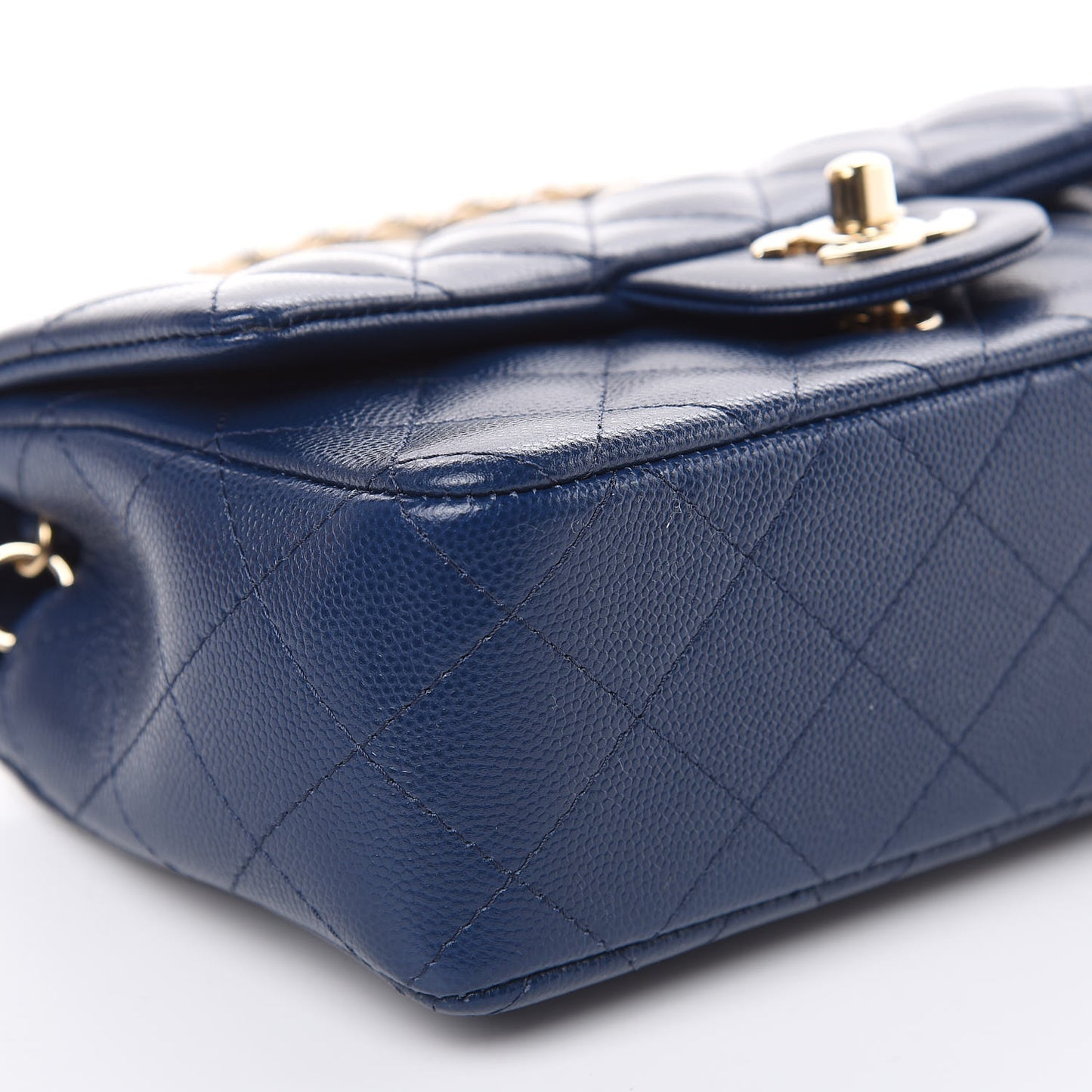 Caviar Quilted Mini Rectangular Flap Dark Blue
