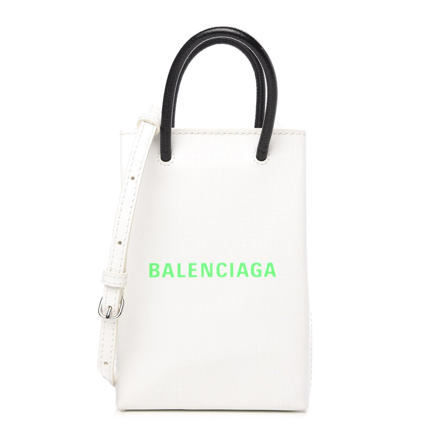 Squared Calfskin Logo Shopping Phone Holder Bag White Light Green