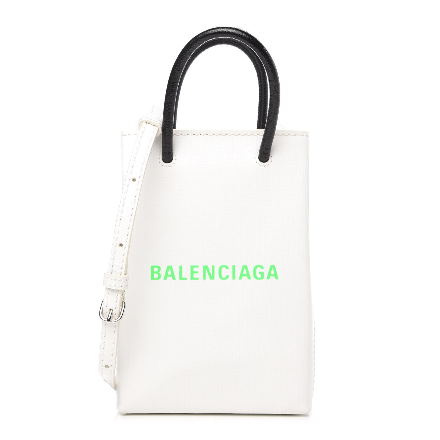 Balenciaga Squared Calfskin Logo Shopping Phone Holder Bag White Light Green 1 of 9