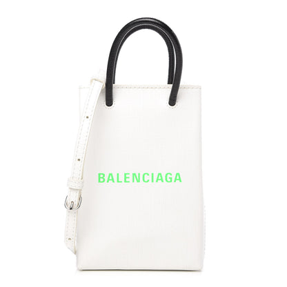 Balenciaga Squared Calfskin Logo Shopping Phone Holder Bag White Light Green 1 of 9