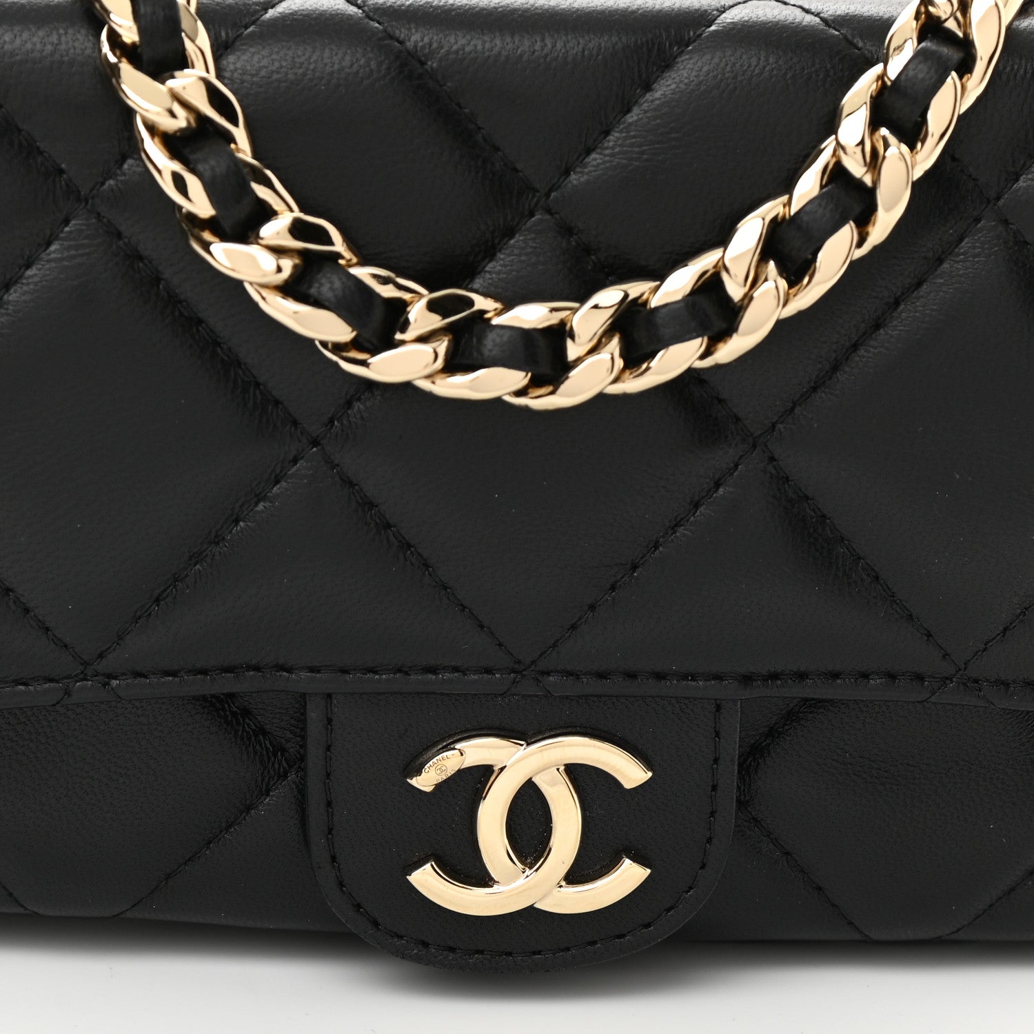Chanel Lambskin Quilted Resin Bi-Color Flap Phone Holder With Chain Black 9 of 11