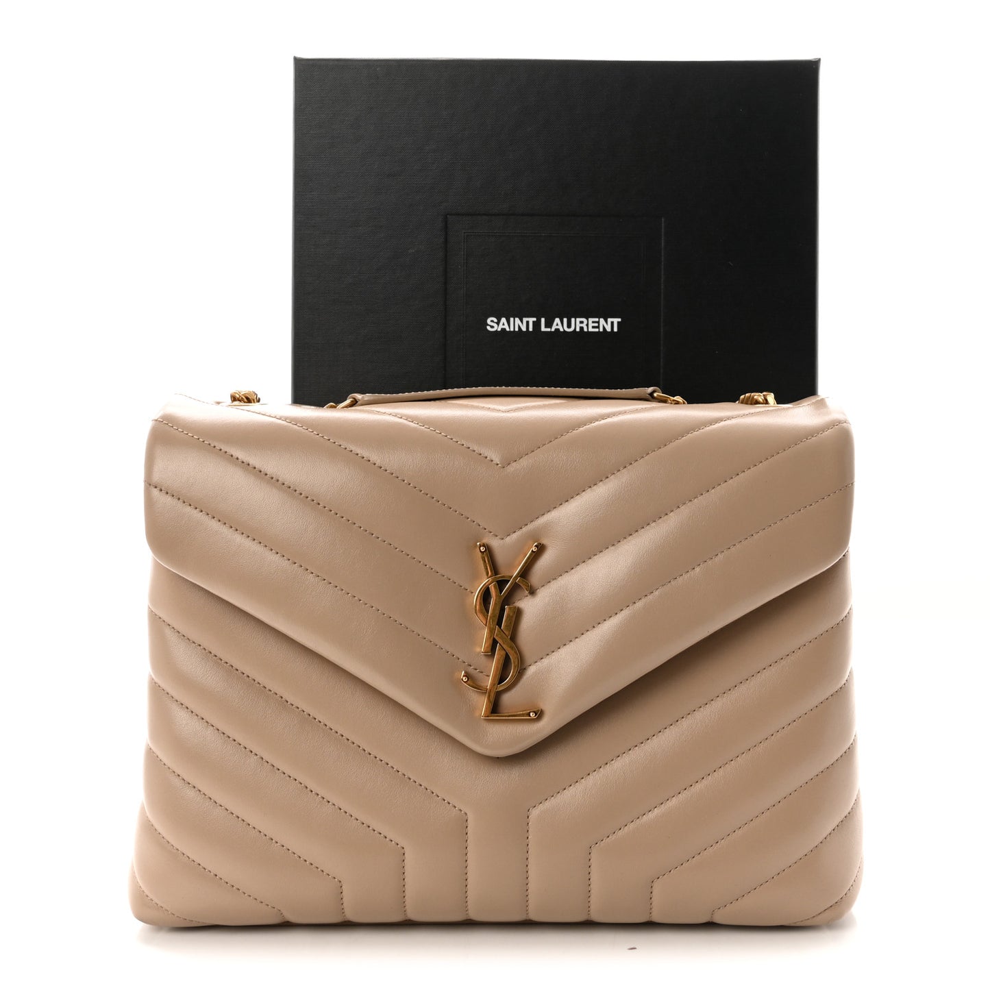 Calfskin Y Quilted Monogram Medium Loulou Chain Satchel Dark Beige