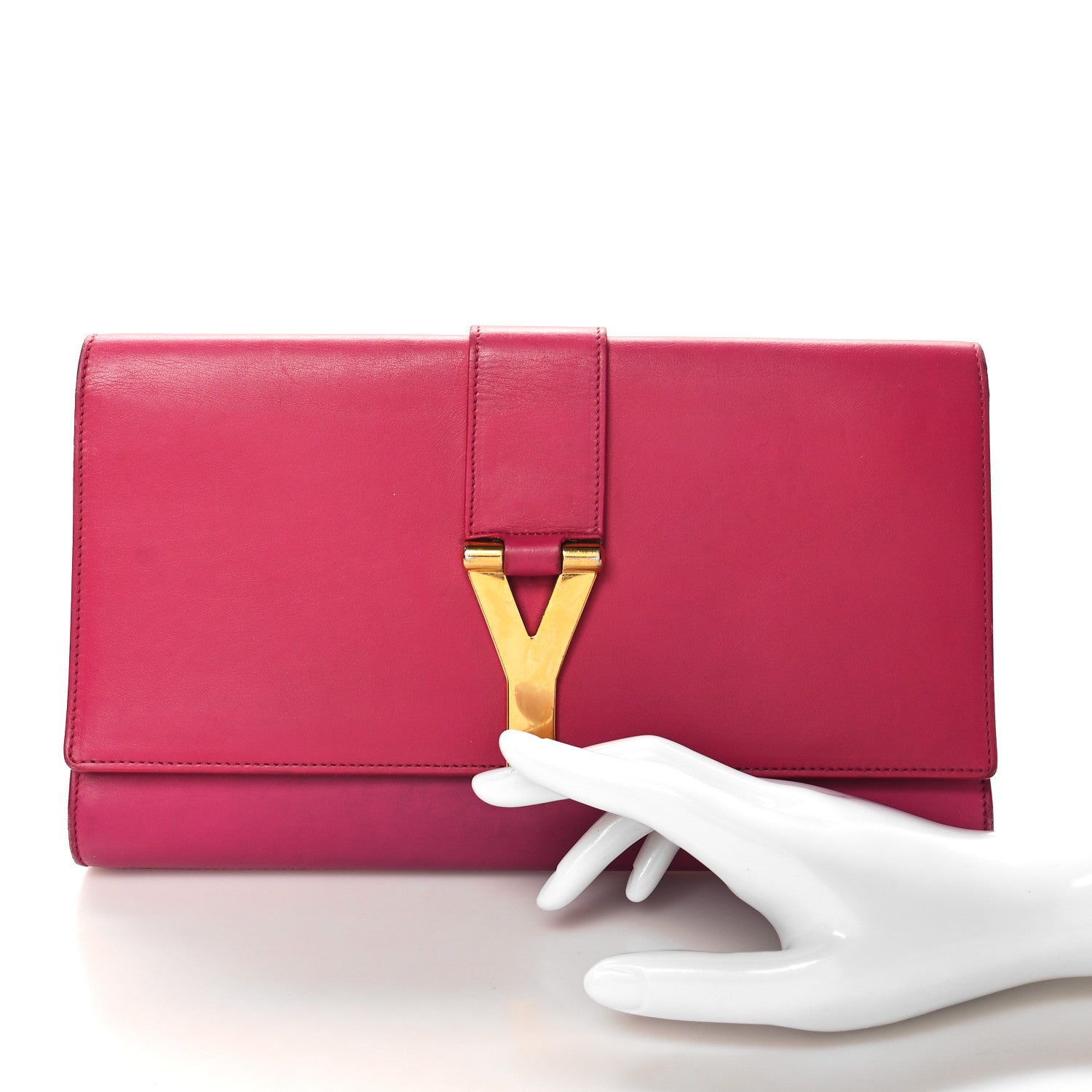 Saint Laurent Calfskin Classic Y Ligne Clutch Fuchsia 2 of 12