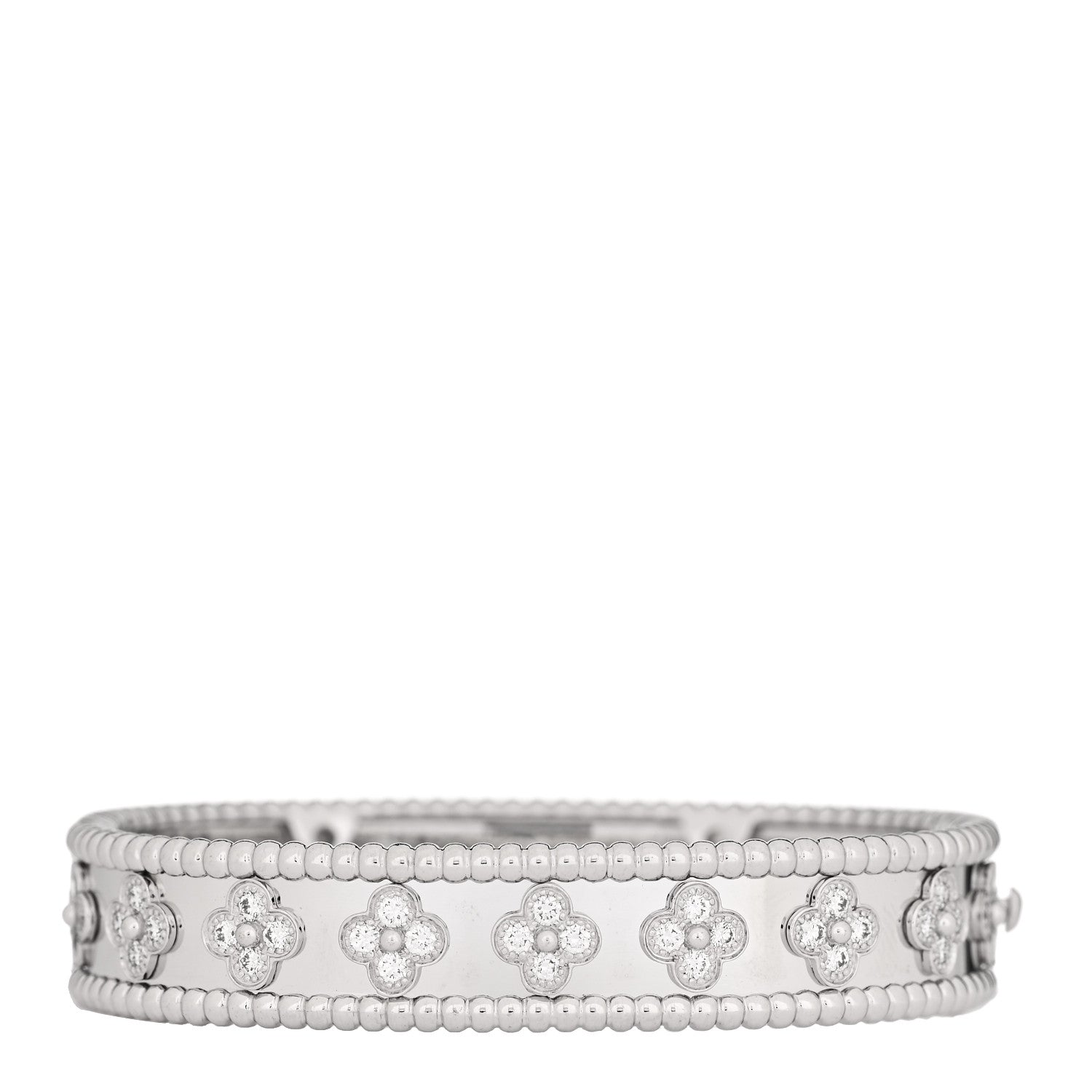 Van Cleef & Arpels 18K White Gold Diamond Perlee Clovers Bangle Bracelet XS 1 of 8