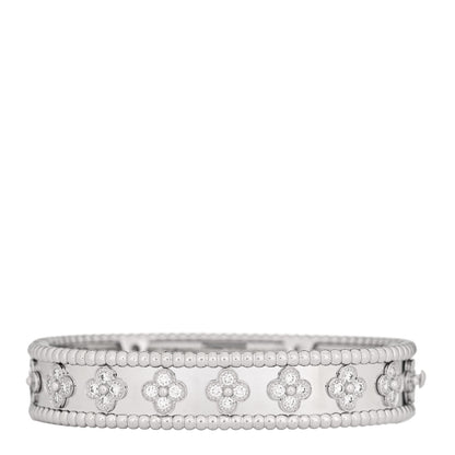 Van Cleef & Arpels 18K White Gold Diamond Perlee Clovers Bangle Bracelet XS 1 of 8