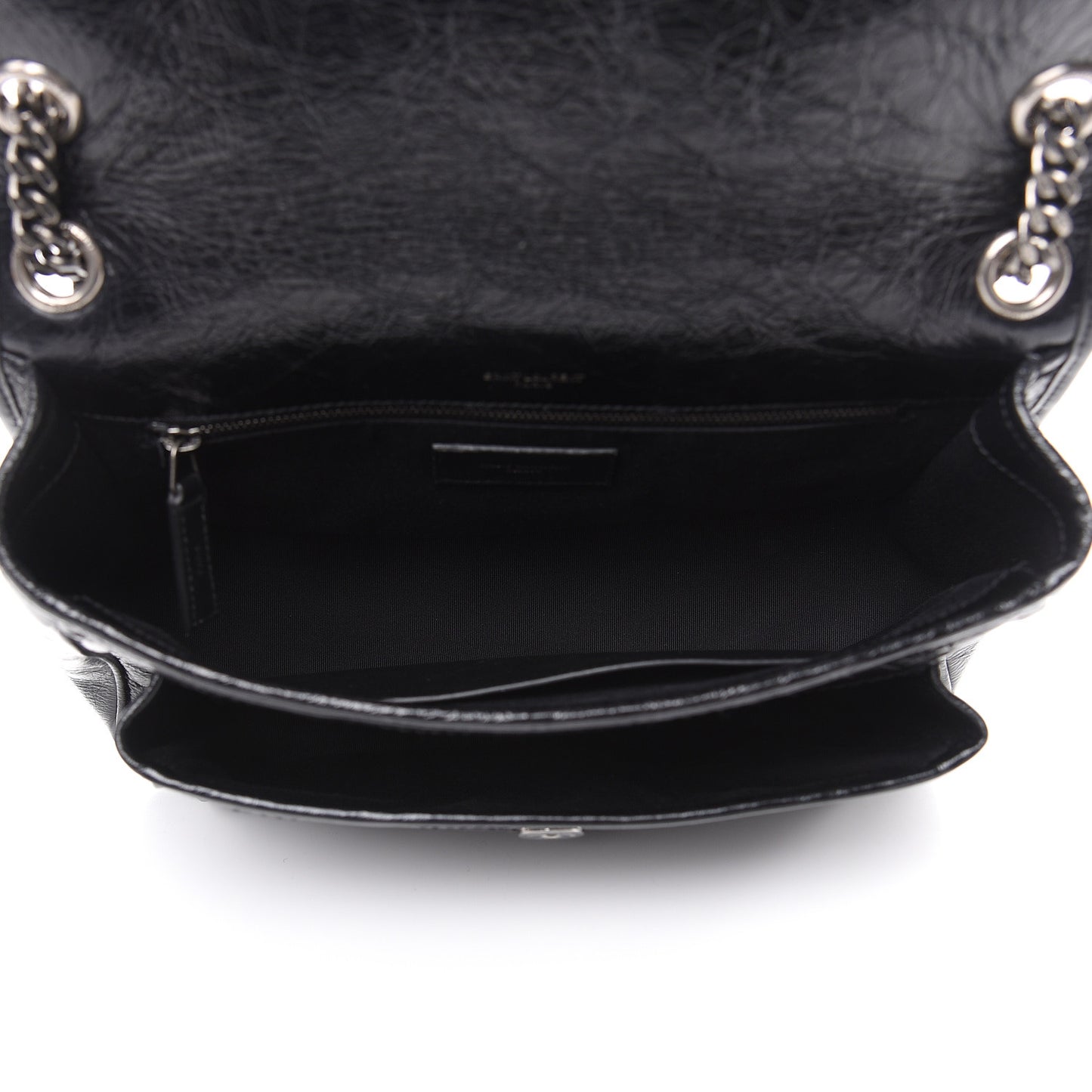 Crinkled Calfskin Matelasse Monogram Medium Niki Chain Satchel Black