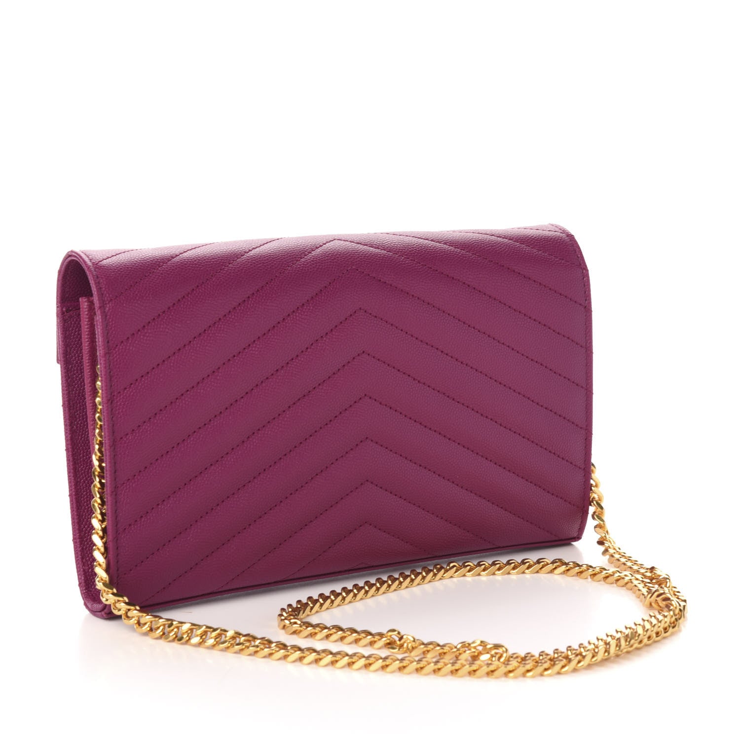 Saint Laurent Grain De Poudre Matelasse Chevron Monogram Chain Wallet Dark Grape 3 of 10