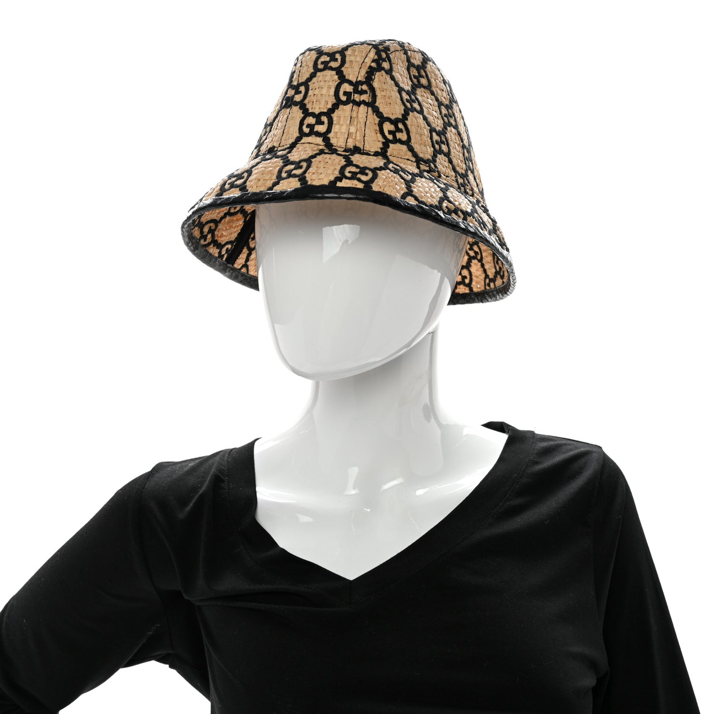 Raffia Elaphe Interlocking GG Embroidered Fedora Hat M Ivory Black