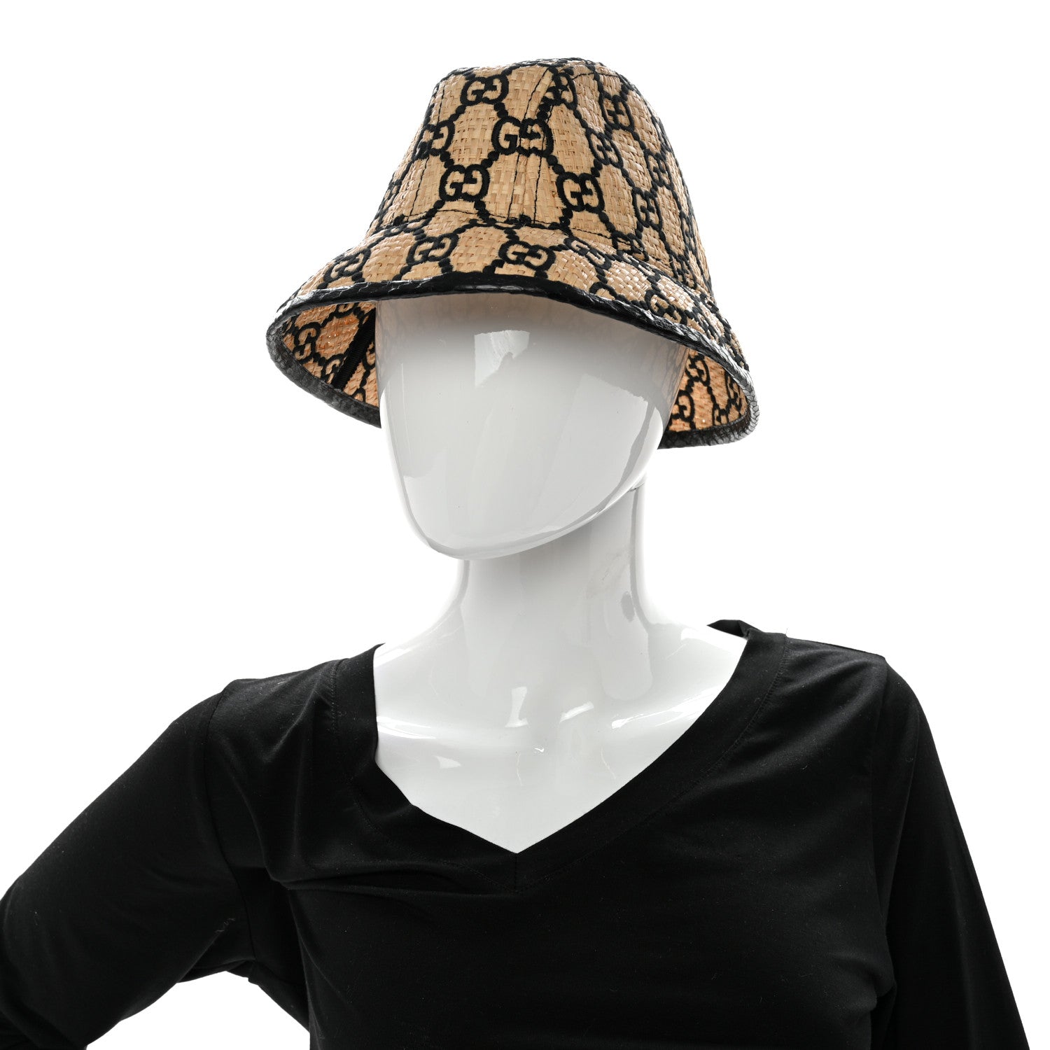 Gucci Raffia Elaphe Interlocking GG Embroidered Fedora Hat M Ivory Black 2 of 11