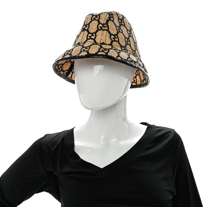 Gucci Raffia Elaphe Interlocking GG Embroidered Fedora Hat M Ivory Black 2 of 11