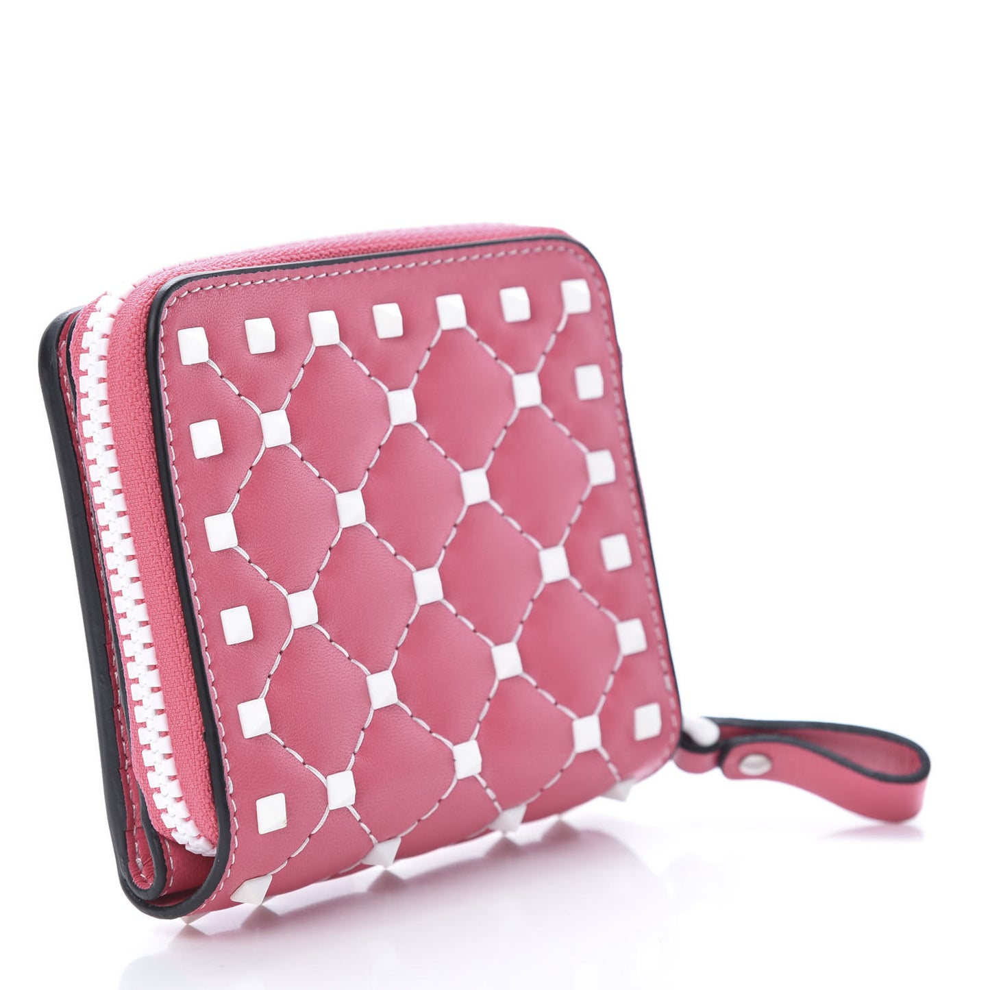 Lambskin Free Rockstud Spike Compact Zip Around Wallet Shadow Pink
