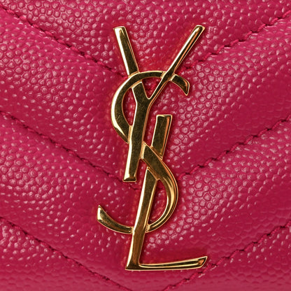 Saint Laurent Grain De Poudre Matelasse Chevron Monogram Credit Card Case Fresh Fuxia 9 of 10